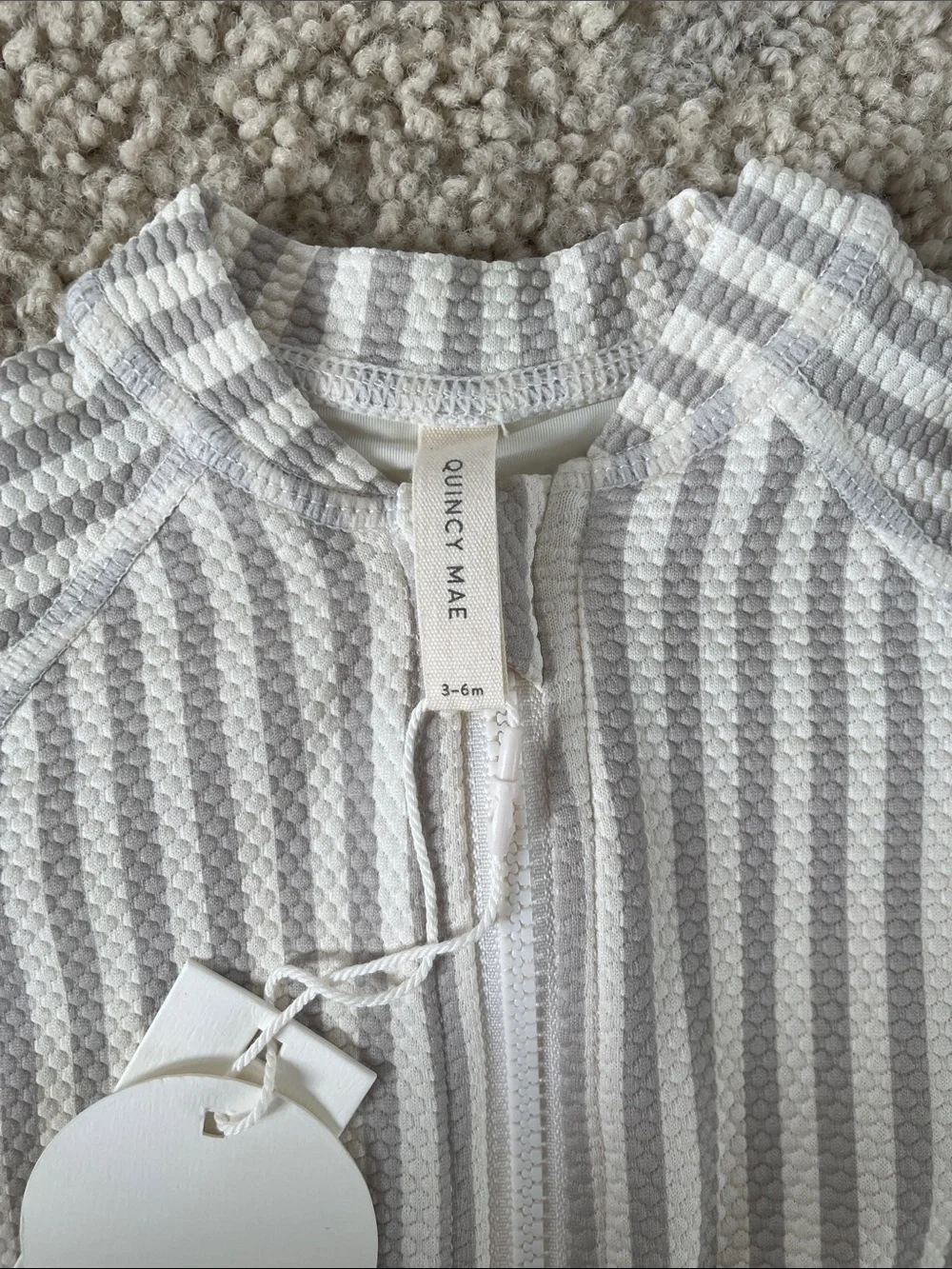 Quincy Mae Striped Knit Baby Swimsuit in Gray & White, 3-6 months - Picture 2 of 4